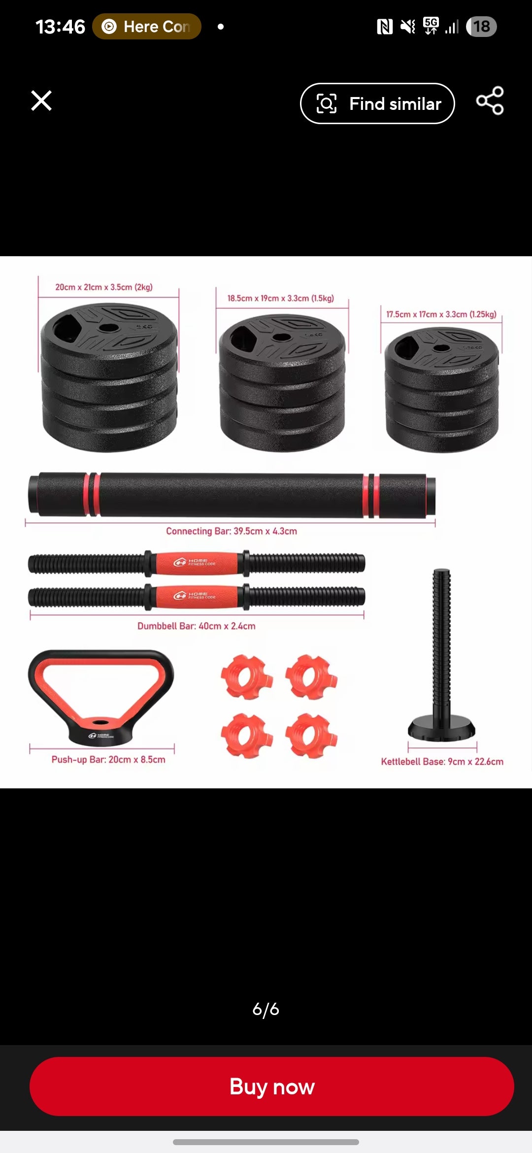 GrindActive™ 3-in-1 Adjustable Dumbbell Set – 20kg | Dumbbells, Barbell & Kettlebell in One