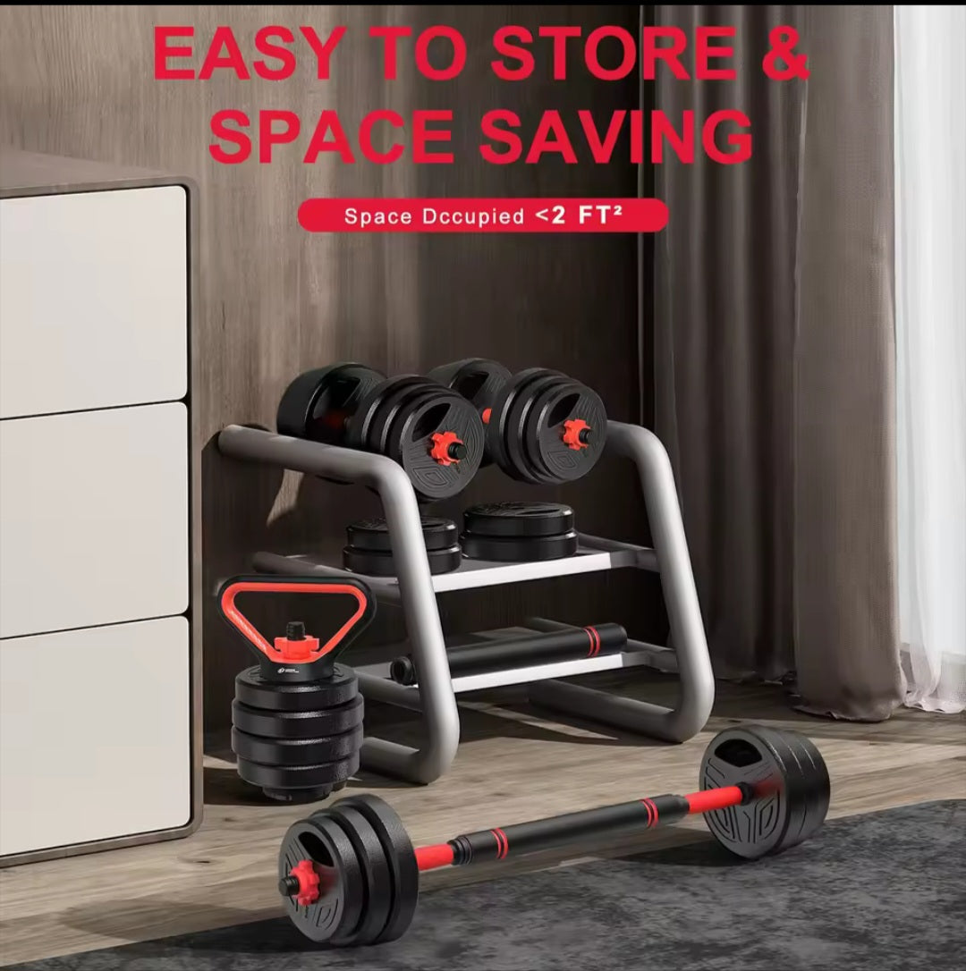 GrindActive™ 3-in-1 Adjustable Dumbbell Set – 20kg | Dumbbells, Barbell & Kettlebell in One