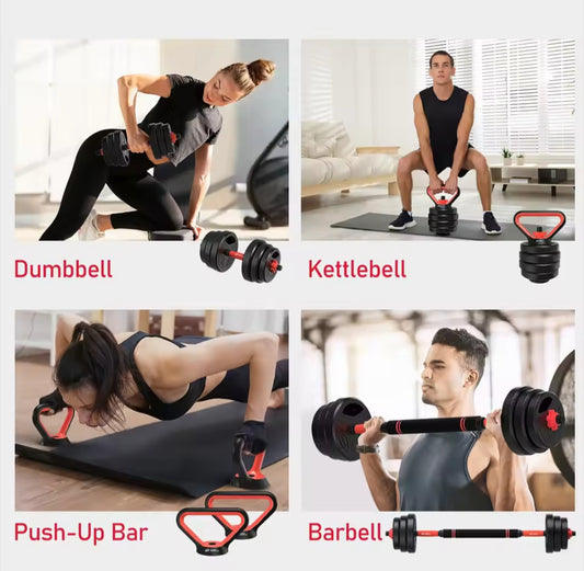 GrindActive™ 3-in-1 Adjustable Dumbbell Set – 20kg | Dumbbells, Barbell & Kettlebell in One