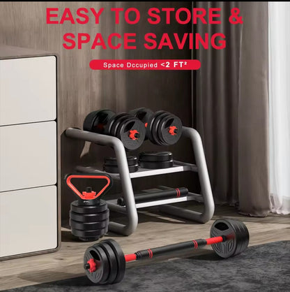 GrindActive™ 3-in-1 Adjustable Dumbbell Set – 20kg | Dumbbells, Barbell & Kettlebell in One
