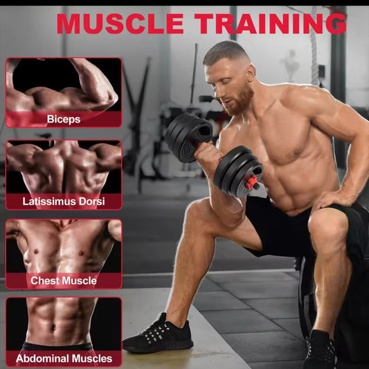 GrindActive™ 3-in-1 Adjustable Dumbbell Set – 20kg | Dumbbells, Barbell & Kettlebell in One